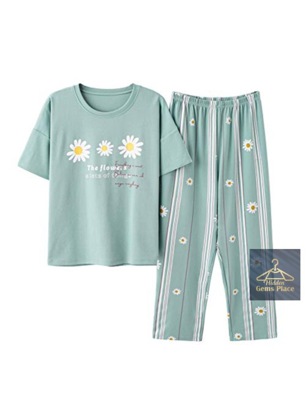 Girls Short Sleeve Long Pant Pajama Set 2PC Cotton Blend Sleepwear